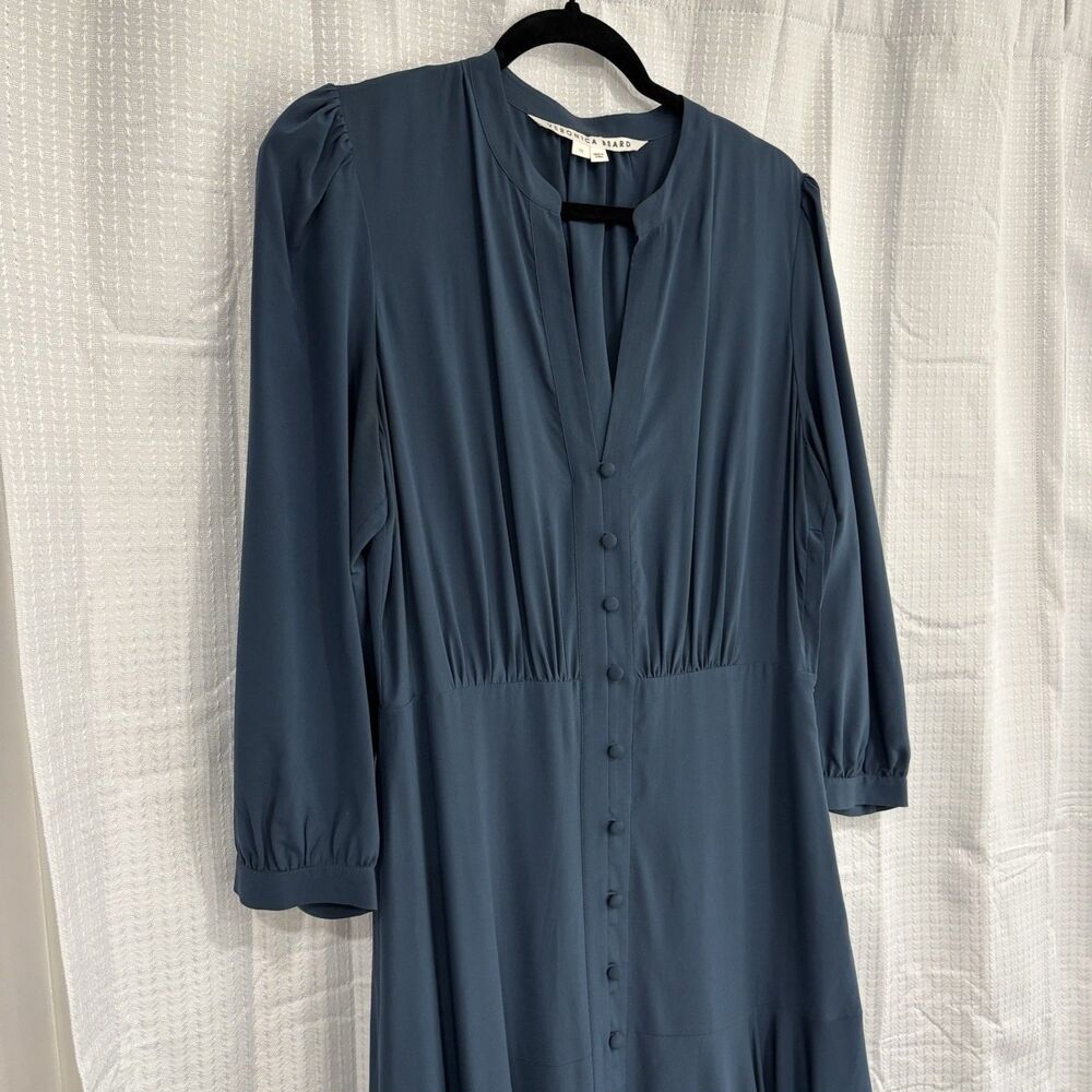 Veronica Beard Dress Womens Size 10 Navy Blue Silk Midi Button Down Formal - Picture 6 of 8